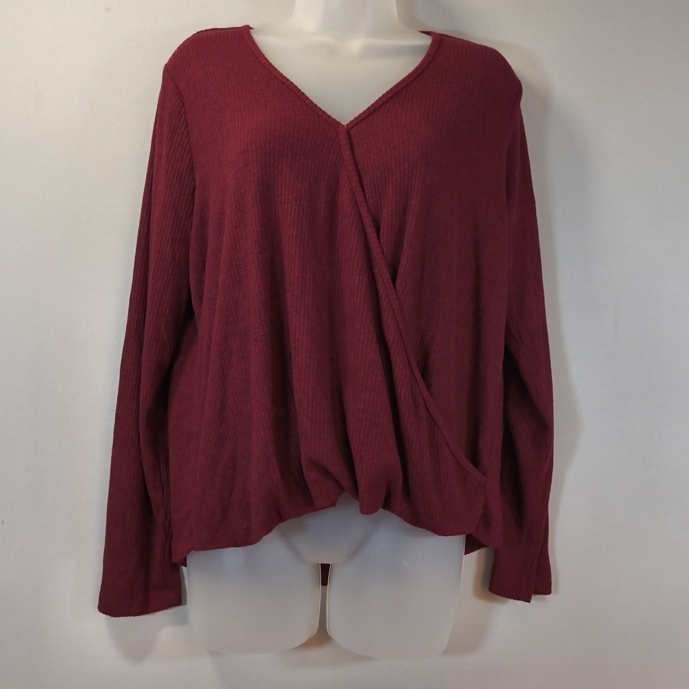 Z Supply Women's Brushed Red Ribbed V-Neck Long Sleeve Wrap Top , NWT Size L